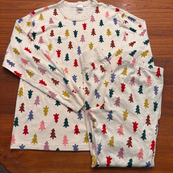 Hanna Andersson Other - Hanna Andersson Christmas Tree Organic Cotton Pajama Set XL Top L Pants Cream